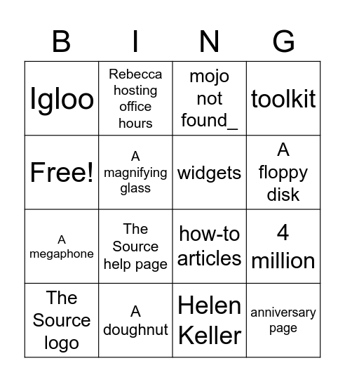 The Source anniversary celebration Bingo Card