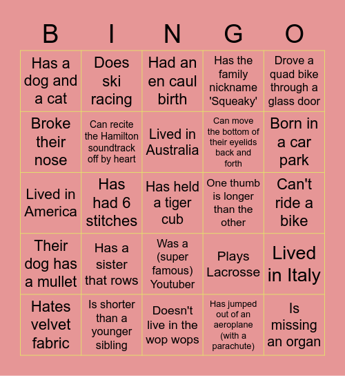 BCR Rowers' Interesting Facts Bingo Card