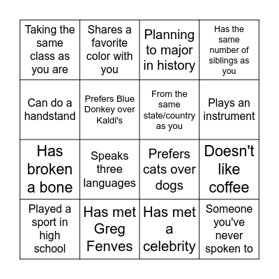 Dobbs First Floor Social Bingo Card