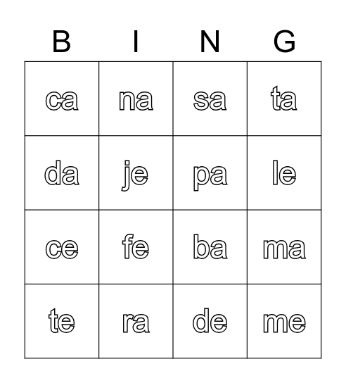 Sílabas AyE(m-j) Bingo Card