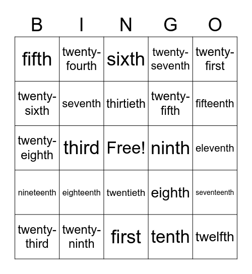 Dates Bingo Card