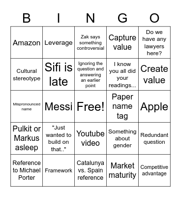 Section A - In-class Bingo Card