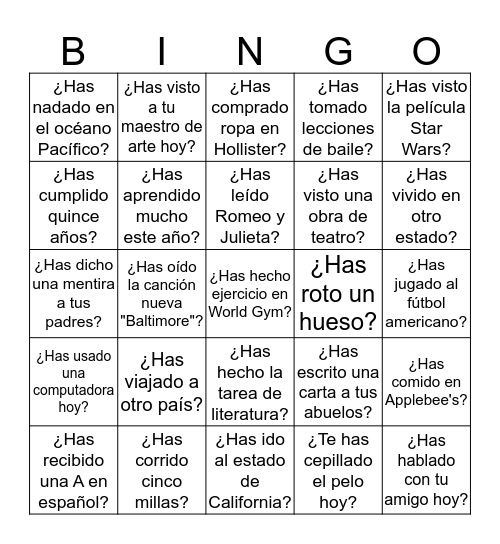 Untitled Bingo Card