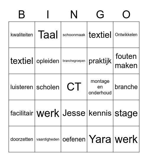 School/Leren/Branche Bingo Card