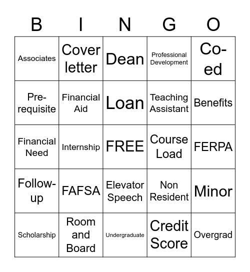 College and Career Bingo Card