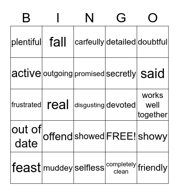 Context Clues Bingo Card