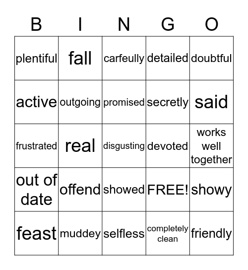 Context Clues Bingo Card