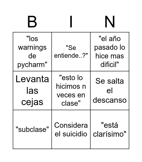 Bingo de broncas Bingo Card