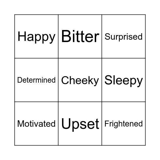 Emotion Bingo Card