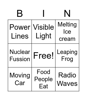 Energy Bingo Card