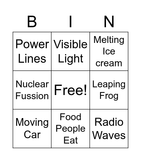 Energy Bingo Card