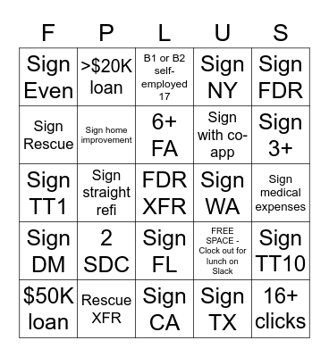 FPLUS BINGO Card