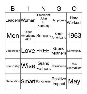 Older American Month  Bingo Card