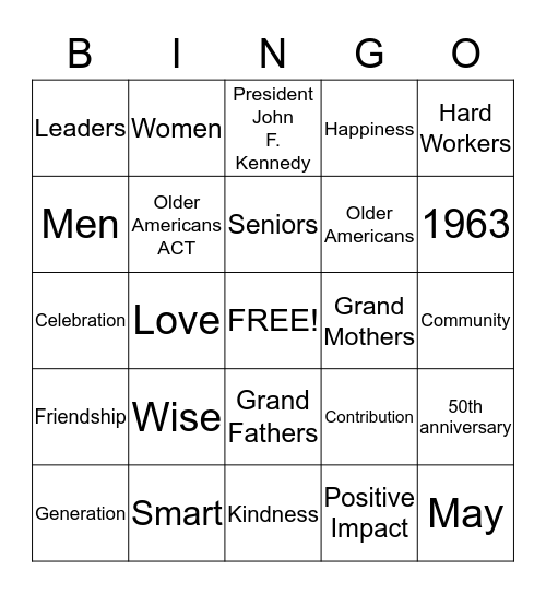 Older American Month  Bingo Card