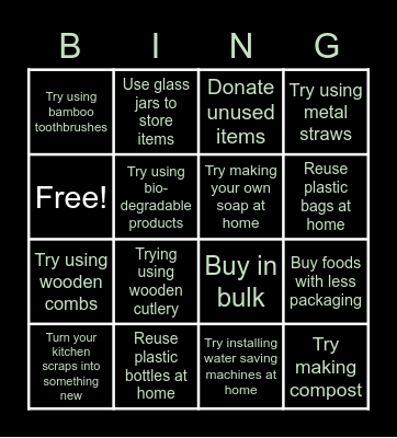 Sustainable living bingo- WM Bingo Card