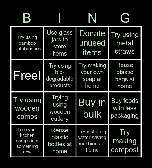 Sustainable living bingo- WM Bingo Card