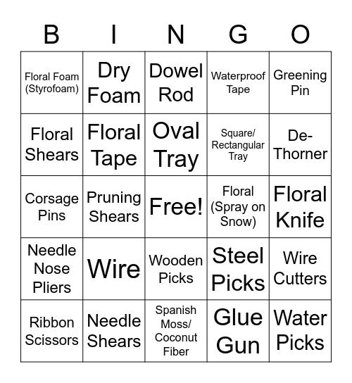 Tool ID Bingo Card