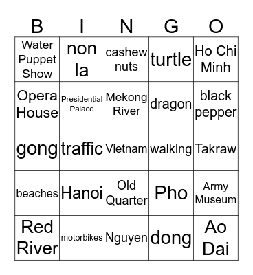 My Trip to Vietnam Bingo Card