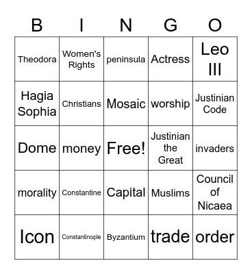 Byzantine Empire Bingo Card
