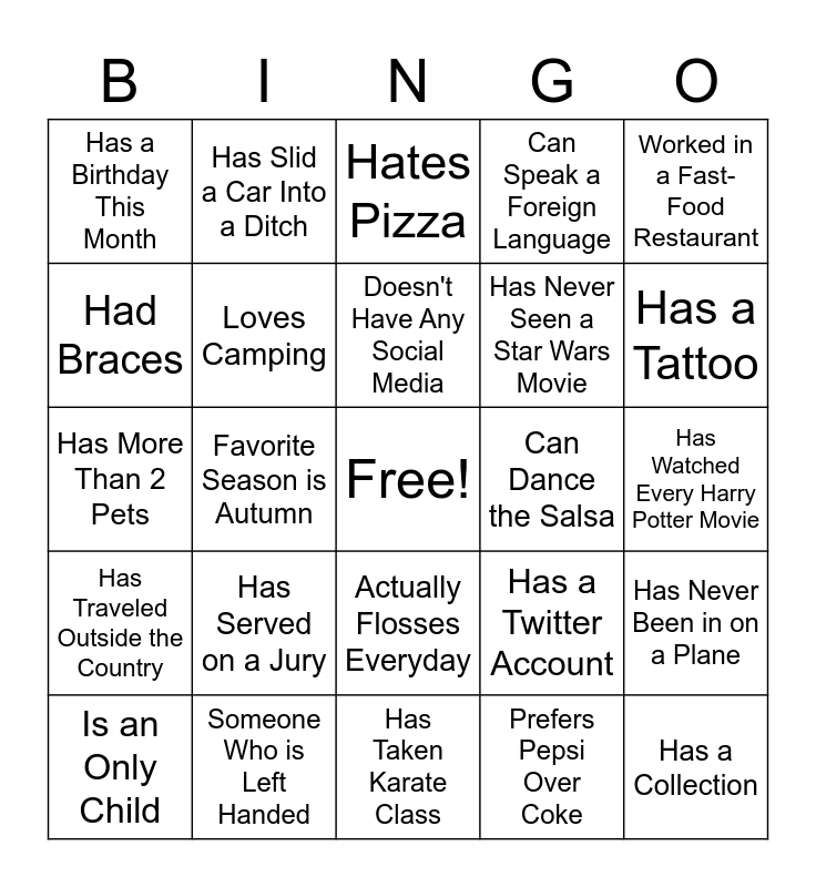 Ace Mart Bingo Card