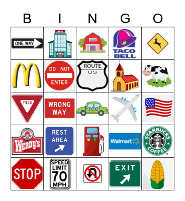 Road Trip Bingo Card