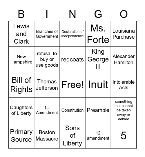 Social Studies Bingo Card