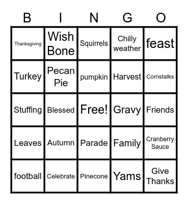 Fall Bingo Card