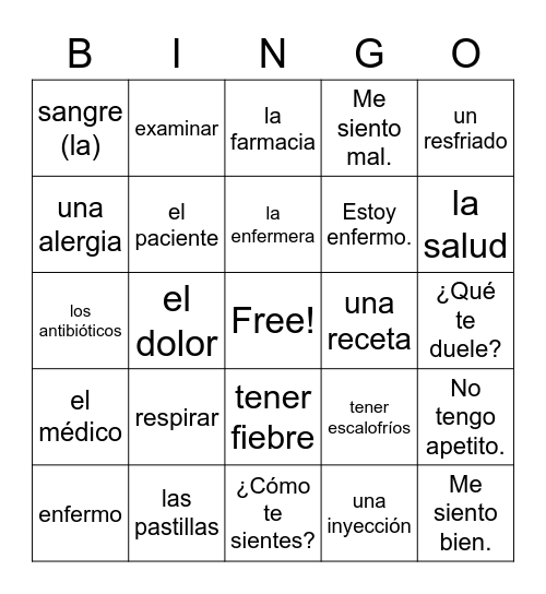 La Salud Bingo Card