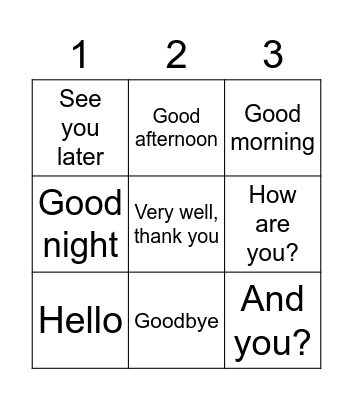 Spanish Greetings Bingo Card