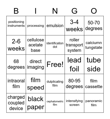 CH 39 Dental Imaging Bingo Card