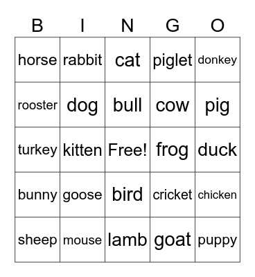 Farm Animals (TPT) Bingo Card