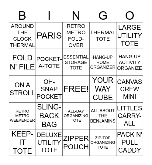 Thirty-One Bingo Card