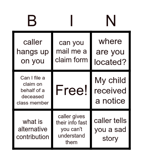 Untitled Bingo Card
