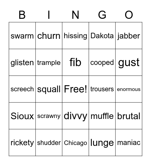 The Blizzard of 1888 Bingo Card