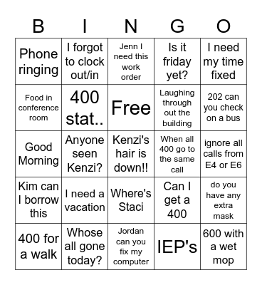 Levy Bingo Card