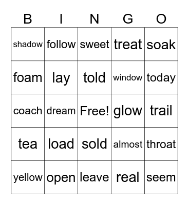 Spelling Bingo Card