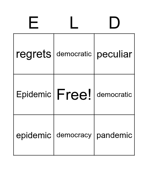 ELD Unit 2 Week 2 Bingo Card