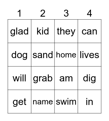 Sight Words Bingo Card