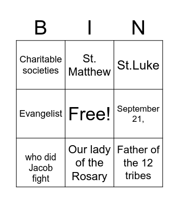 Saints Bingo:James Kostka Bingo Card