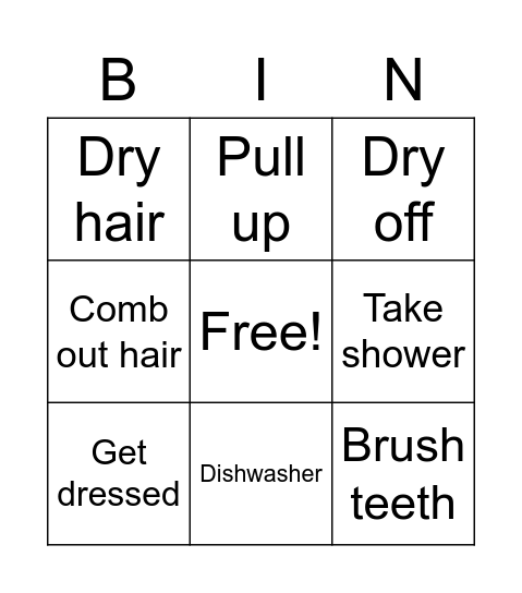 Morning routine Bingo Card