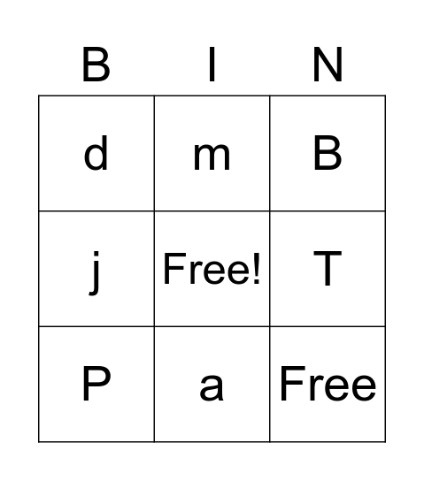 Pre-K Bingo Card