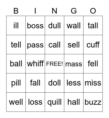 Bonus letters and -ALL Bingo Card