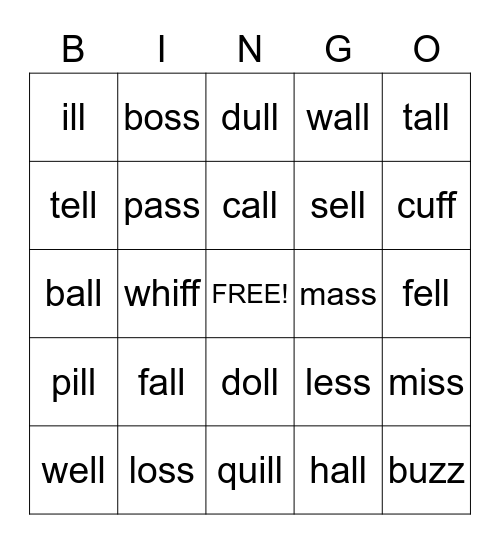 Bonus letters and -ALL Bingo Card