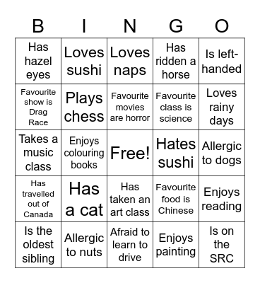 Getting to Know You! Bingo Card