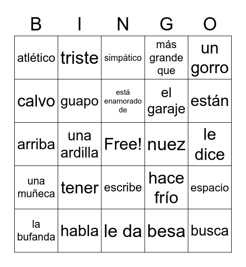 Spanish 9 - Story #4 Bingo Card