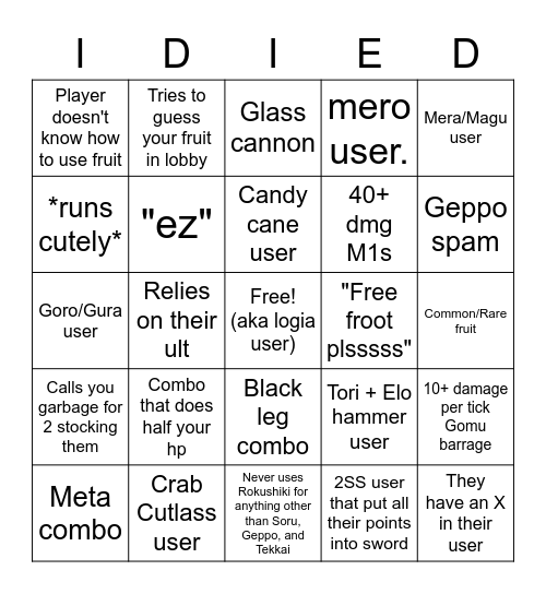 Grand Piece Online Bingo Card