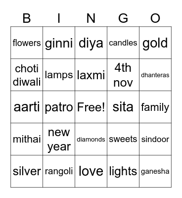 DIWALI Bingo Card
