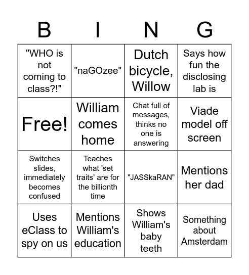 Sheppard Bingo Card