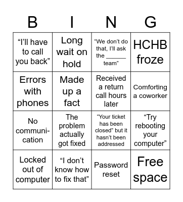 IT Bingo Card