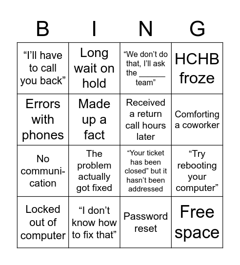 IT Bingo Card